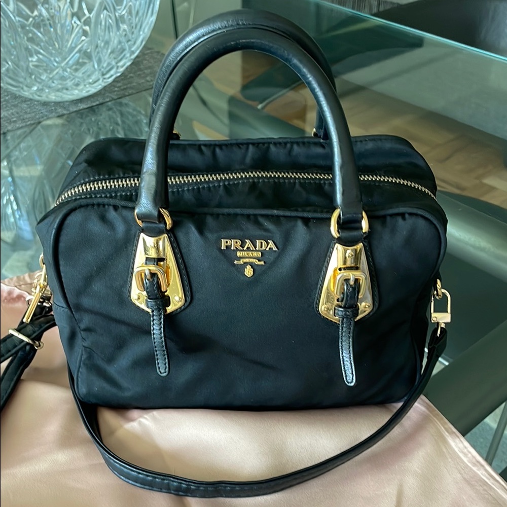 Prada Black Satchel with Gold Hardware with Box and Dust bag